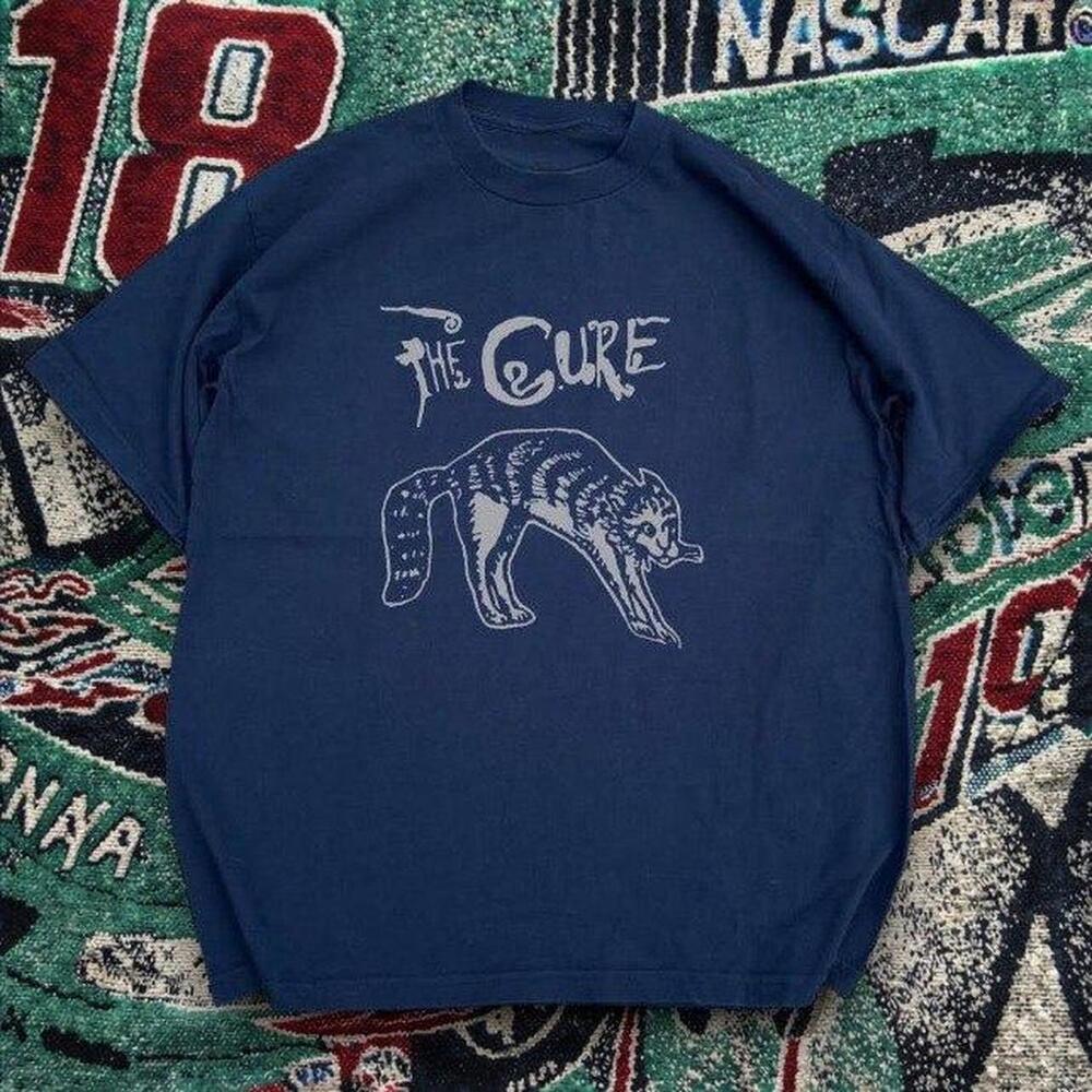 The Cure Gothic Cat Graphic Tee Navy Blue Unisex T Shirt